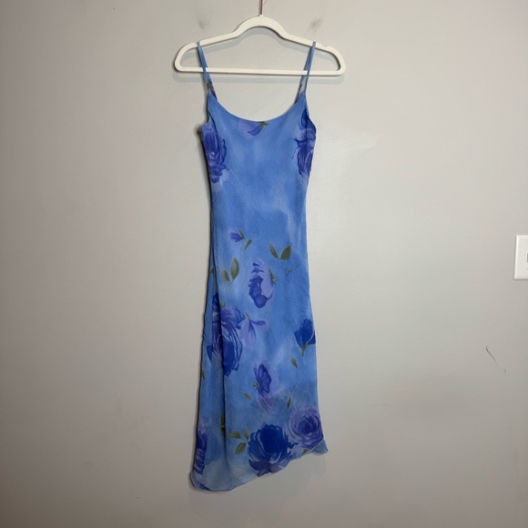 Iz Byer Dresses & Skirts - VTG Y2K IZ Byer Asymmetrical Midi Slip Dress Small 7 Blue Floral Fairycore 90s